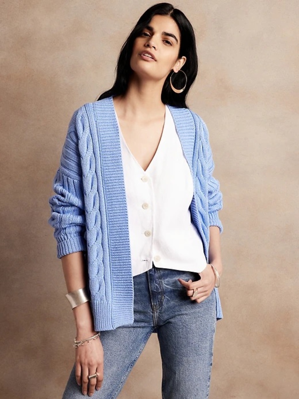 Banana Republic Chunky Blue Cable Knit Cardigan Sweater